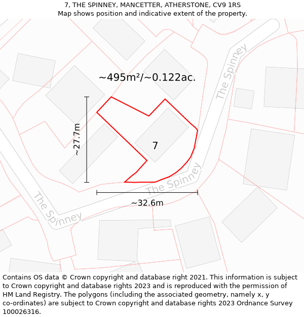 7, THE SPINNEY, MANCETTER, ATHERSTONE, CV9 1RS: Plot and title map