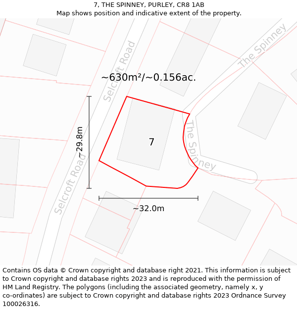 7, THE SPINNEY, PURLEY, CR8 1AB: Plot and title map