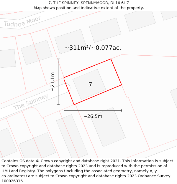 7, THE SPINNEY, SPENNYMOOR, DL16 6HZ: Plot and title map