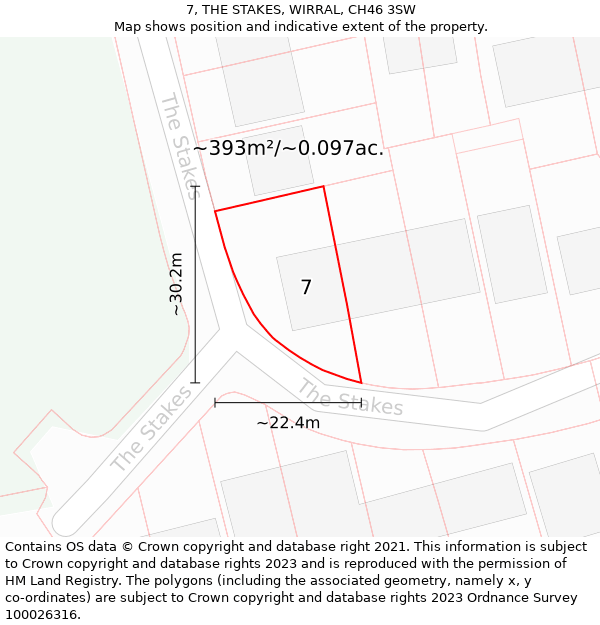 7, THE STAKES, WIRRAL, CH46 3SW: Plot and title map