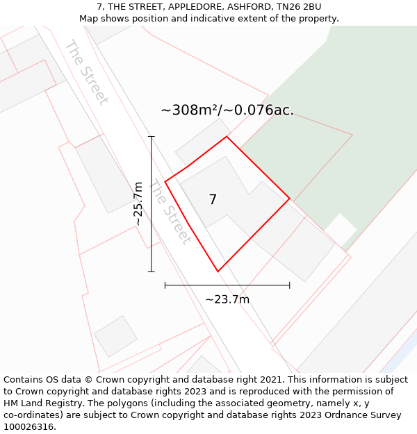 7, THE STREET, APPLEDORE, ASHFORD, TN26 2BU: Plot and title map