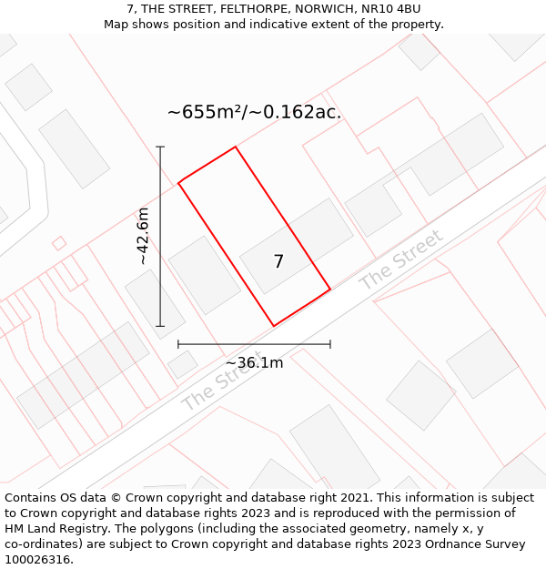 7, THE STREET, FELTHORPE, NORWICH, NR10 4BU: Plot and title map