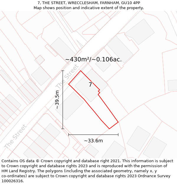 7, THE STREET, WRECCLESHAM, FARNHAM, GU10 4PP: Plot and title map