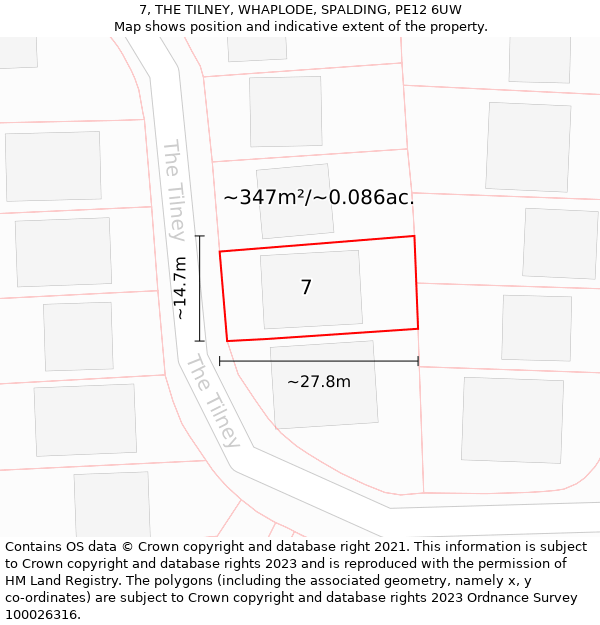 7, THE TILNEY, WHAPLODE, SPALDING, PE12 6UW: Plot and title map