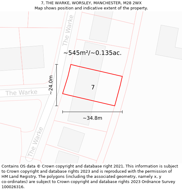 7, THE WARKE, WORSLEY, MANCHESTER, M28 2WX: Plot and title map