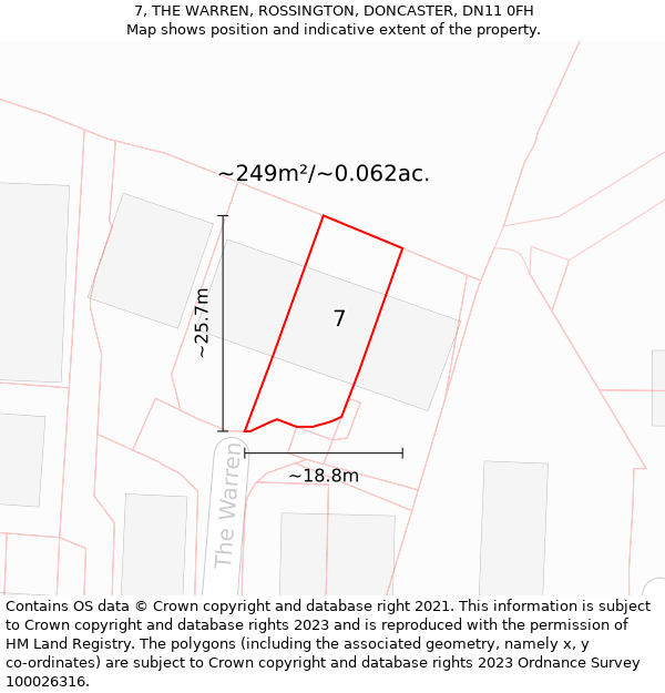 7, THE WARREN, ROSSINGTON, DONCASTER, DN11 0FH: Plot and title map