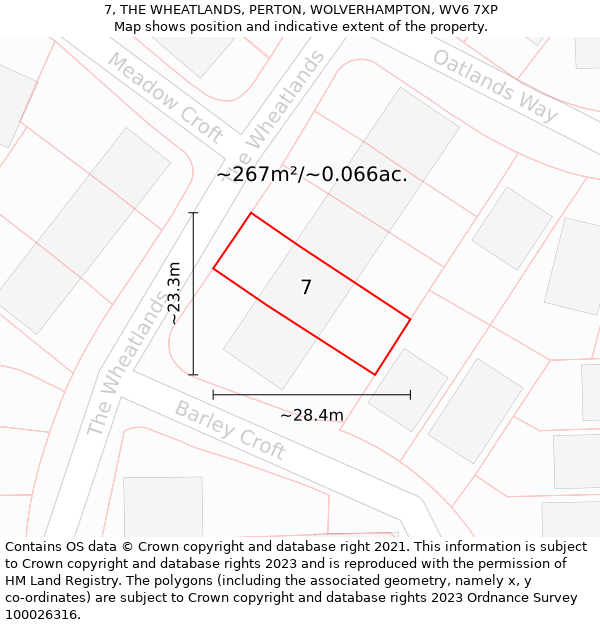 7, THE WHEATLANDS, PERTON, WOLVERHAMPTON, WV6 7XP: Plot and title map