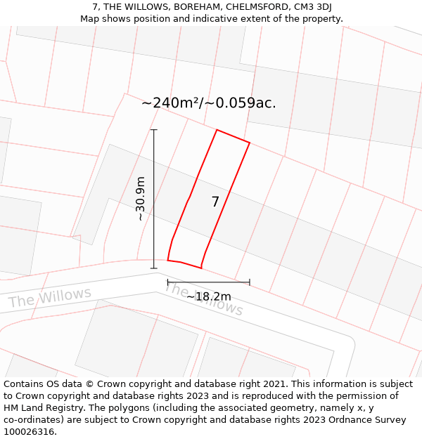 7, THE WILLOWS, BOREHAM, CHELMSFORD, CM3 3DJ: Plot and title map