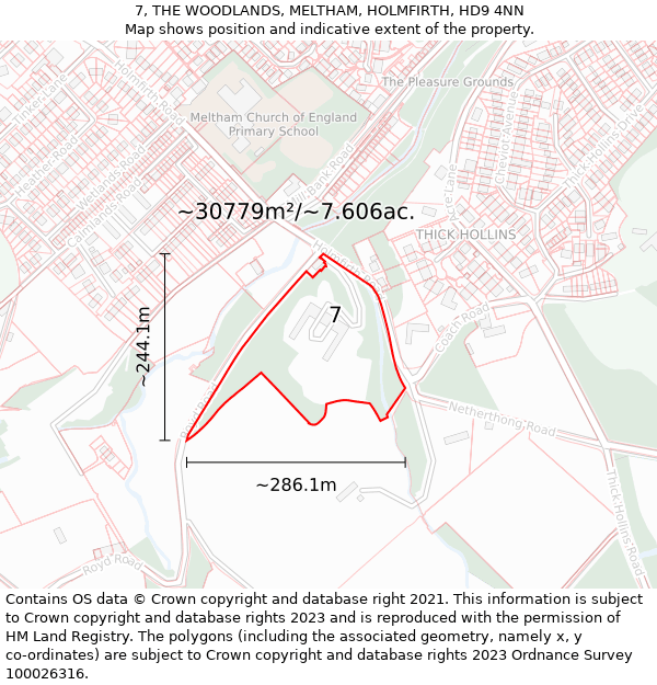 7, THE WOODLANDS, MELTHAM, HOLMFIRTH, HD9 4NN: Plot and title map