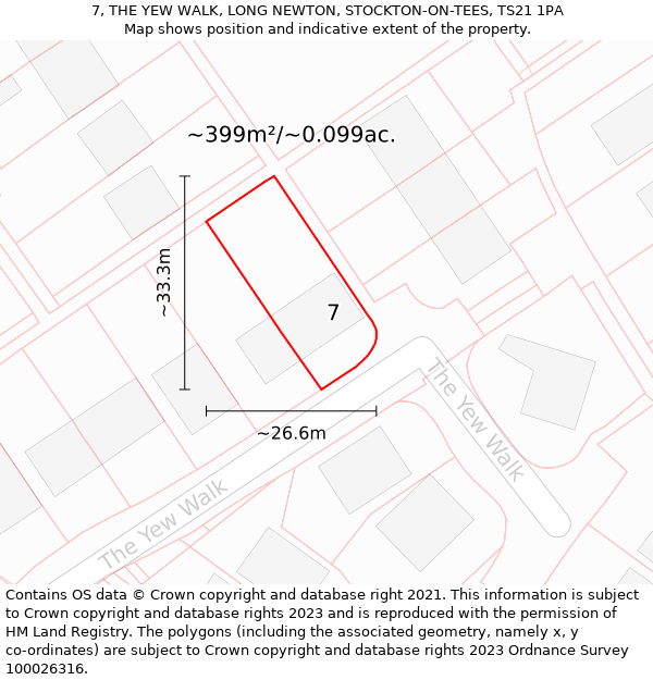 7, THE YEW WALK, LONG NEWTON, STOCKTON-ON-TEES, TS21 1PA: Plot and title map