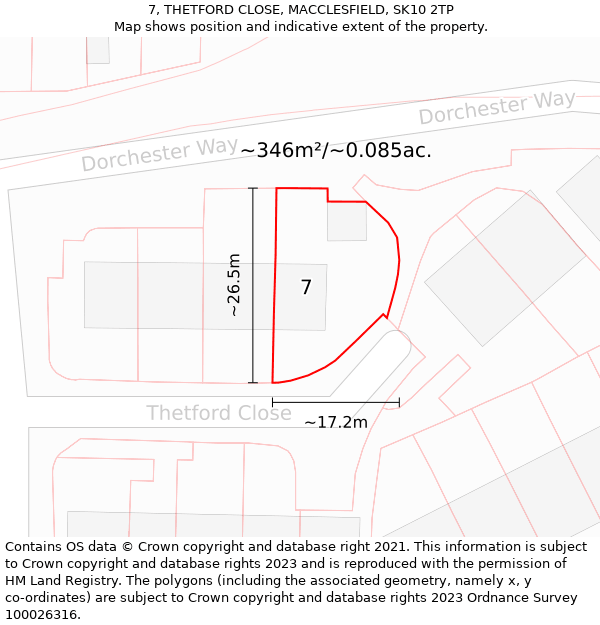 7, THETFORD CLOSE, MACCLESFIELD, SK10 2TP: Plot and title map