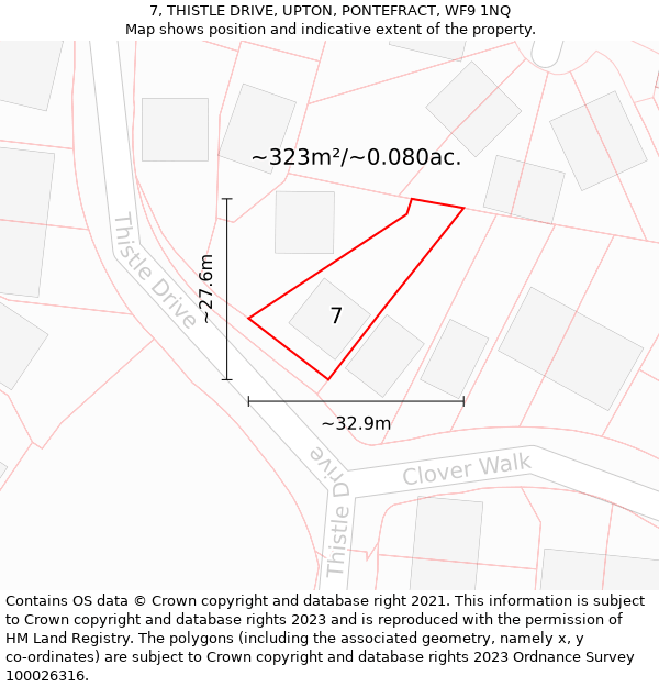 7, THISTLE DRIVE, UPTON, PONTEFRACT, WF9 1NQ: Plot and title map