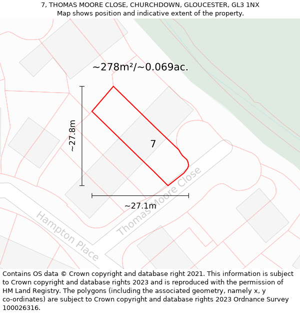 7, THOMAS MOORE CLOSE, CHURCHDOWN, GLOUCESTER, GL3 1NX: Plot and title map