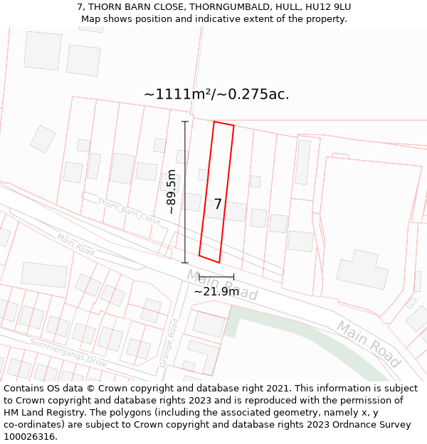 7, THORN BARN CLOSE, THORNGUMBALD, HULL, HU12 9LU: Plot and title map