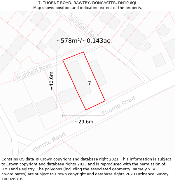 7, THORNE ROAD, BAWTRY, DONCASTER, DN10 6QL: Plot and title map