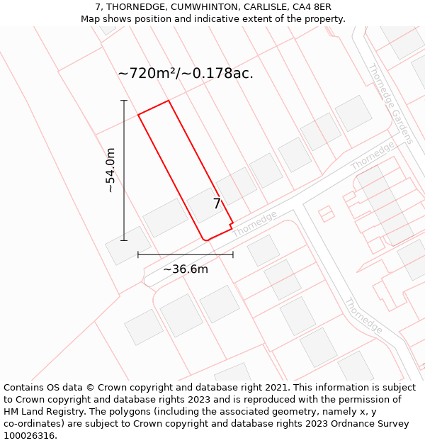 7, THORNEDGE, CUMWHINTON, CARLISLE, CA4 8ER: Plot and title map