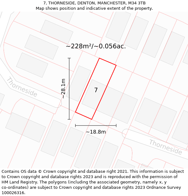 7, THORNESIDE, DENTON, MANCHESTER, M34 3TB: Plot and title map