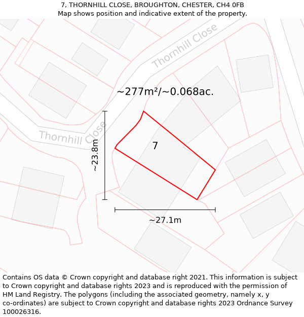 7, THORNHILL CLOSE, BROUGHTON, CHESTER, CH4 0FB: Plot and title map