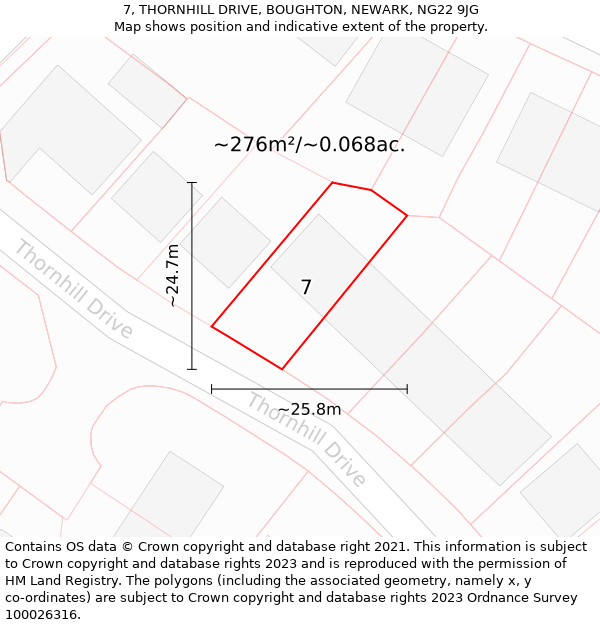 7, THORNHILL DRIVE, BOUGHTON, NEWARK, NG22 9JG: Plot and title map