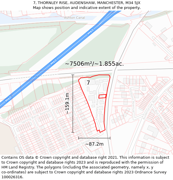 7, THORNLEY RISE, AUDENSHAW, MANCHESTER, M34 5JX: Plot and title map