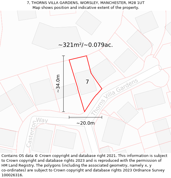 7, THORNS VILLA GARDENS, WORSLEY, MANCHESTER, M28 1UT: Plot and title map