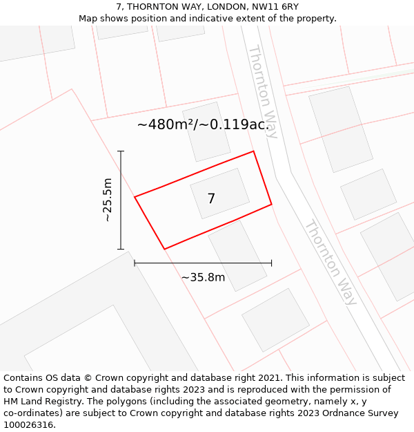 7, THORNTON WAY, LONDON, NW11 6RY: Plot and title map