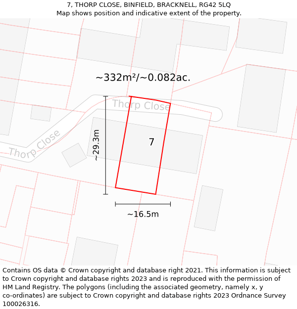 7, THORP CLOSE, BINFIELD, BRACKNELL, RG42 5LQ: Plot and title map