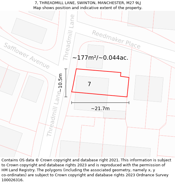 7, THREADMILL LANE, SWINTON, MANCHESTER, M27 9LJ: Plot and title map