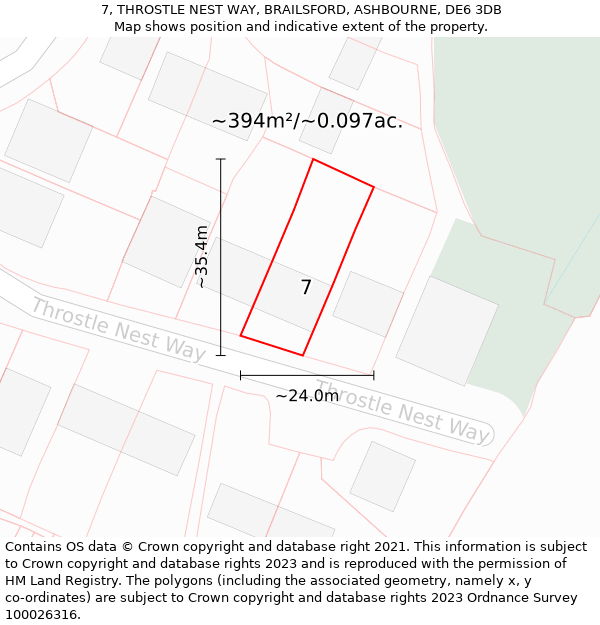 7, THROSTLE NEST WAY, BRAILSFORD, ASHBOURNE, DE6 3DB: Plot and title map