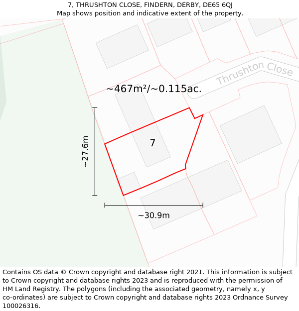 7, THRUSHTON CLOSE, FINDERN, DERBY, DE65 6QJ: Plot and title map