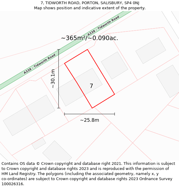 7, TIDWORTH ROAD, PORTON, SALISBURY, SP4 0NJ: Plot and title map