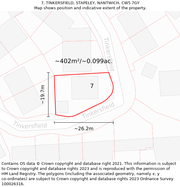 7, TINKERSFIELD, STAPELEY, NANTWICH, CW5 7GY: Plot and title map