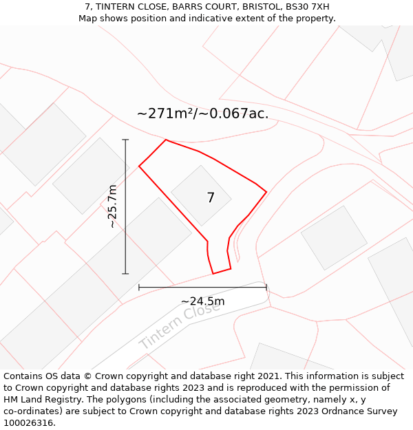 7, TINTERN CLOSE, BARRS COURT, BRISTOL, BS30 7XH: Plot and title map