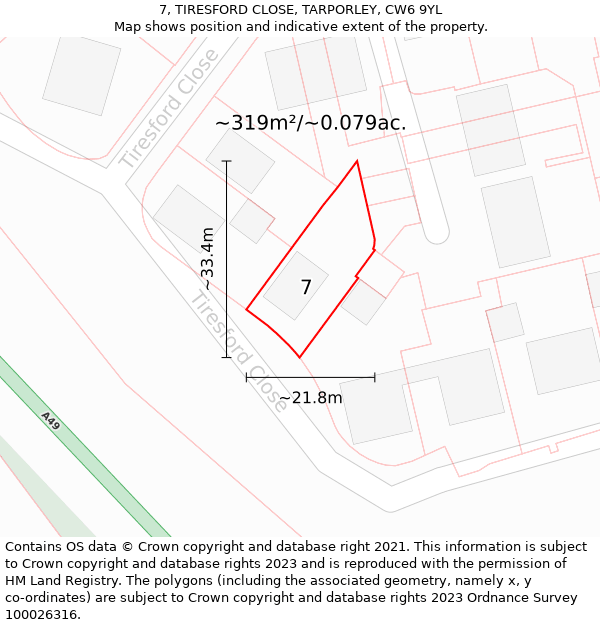 7, TIRESFORD CLOSE, TARPORLEY, CW6 9YL: Plot and title map