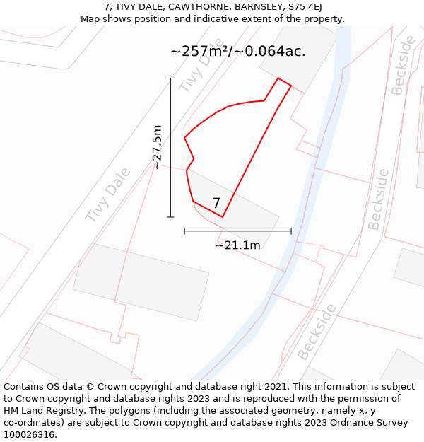 7, TIVY DALE, CAWTHORNE, BARNSLEY, S75 4EJ: Plot and title map