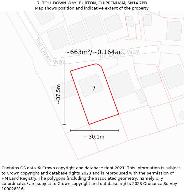 7, TOLL DOWN WAY, BURTON, CHIPPENHAM, SN14 7PD: Plot and title map