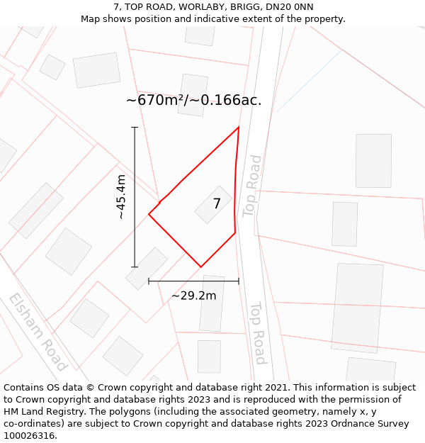 7, TOP ROAD, WORLABY, BRIGG, DN20 0NN: Plot and title map