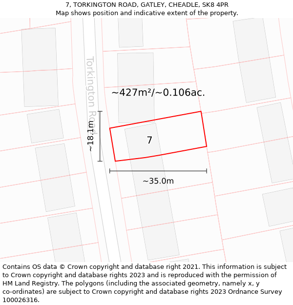 7, TORKINGTON ROAD, GATLEY, CHEADLE, SK8 4PR: Plot and title map