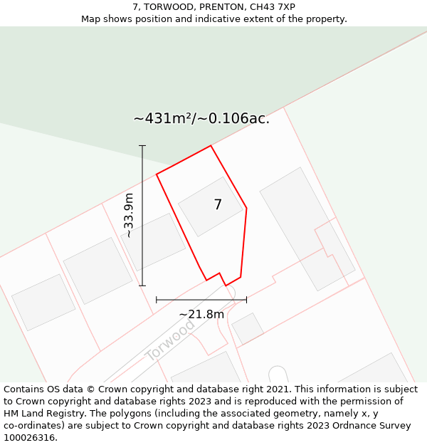 7, TORWOOD, PRENTON, CH43 7XP: Plot and title map