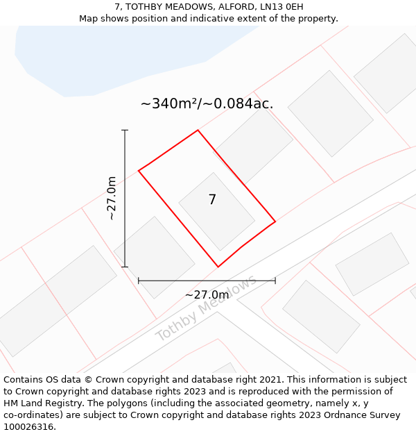 7, TOTHBY MEADOWS, ALFORD, LN13 0EH: Plot and title map