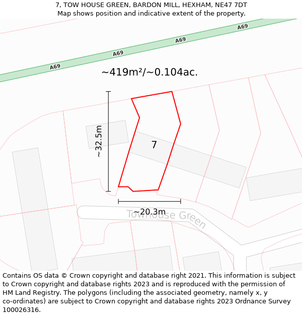 7, TOW HOUSE GREEN, BARDON MILL, HEXHAM, NE47 7DT: Plot and title map