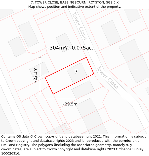 7, TOWER CLOSE, BASSINGBOURN, ROYSTON, SG8 5JX: Plot and title map