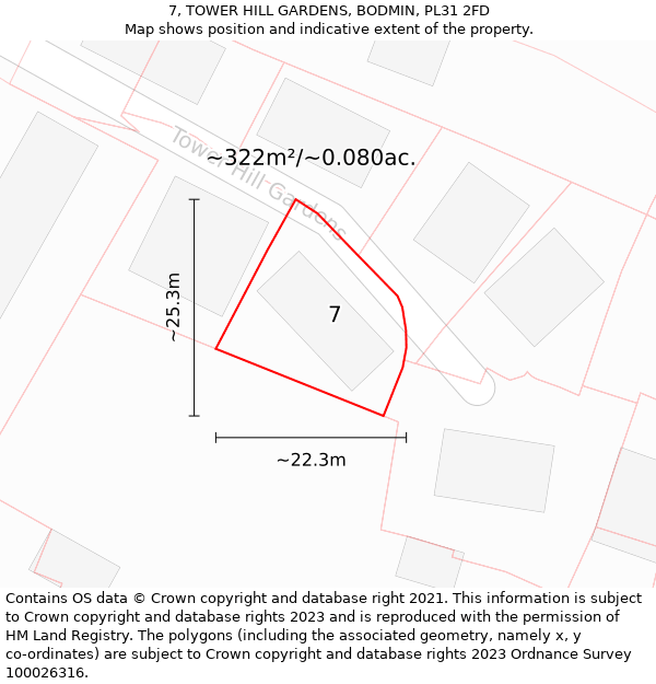 7, TOWER HILL GARDENS, BODMIN, PL31 2FD: Plot and title map