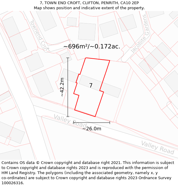 7, TOWN END CROFT, CLIFTON, PENRITH, CA10 2EP: Plot and title map