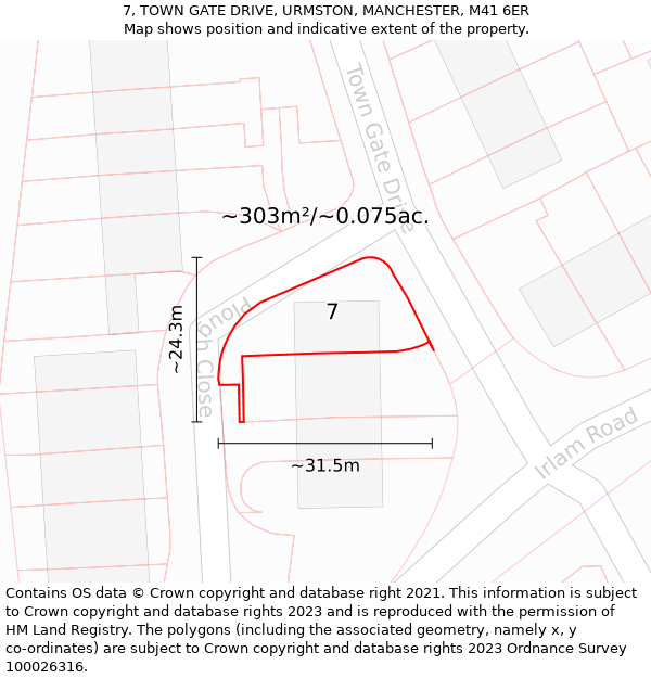 7, TOWN GATE DRIVE, URMSTON, MANCHESTER, M41 6ER: Plot and title map