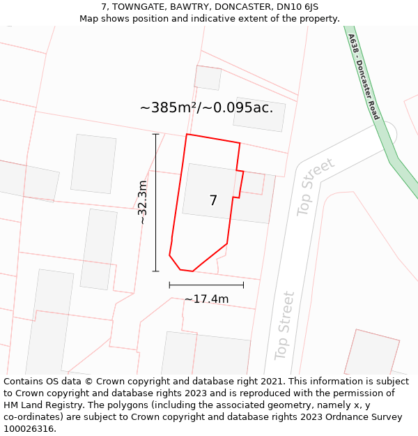 7, TOWNGATE, BAWTRY, DONCASTER, DN10 6JS: Plot and title map