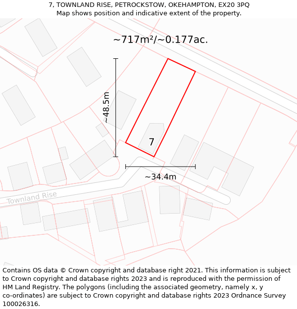 7, TOWNLAND RISE, PETROCKSTOW, OKEHAMPTON, EX20 3PQ: Plot and title map