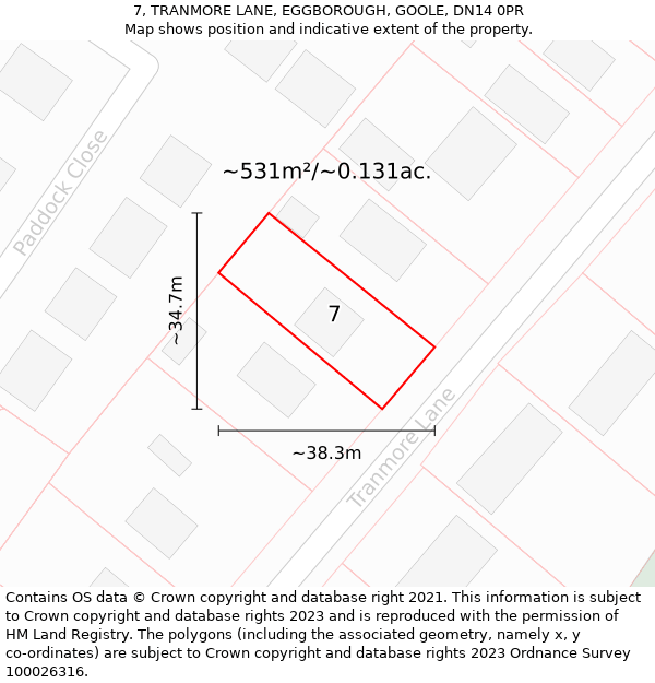 7, TRANMORE LANE, EGGBOROUGH, GOOLE, DN14 0PR: Plot and title map