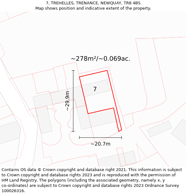 7, TREHELLES, TRENANCE, NEWQUAY, TR8 4BS: Plot and title map