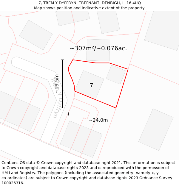 7, TREM Y DYFFRYN, TREFNANT, DENBIGH, LL16 4UQ: Plot and title map